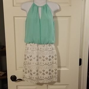 Turquoise and white dress
